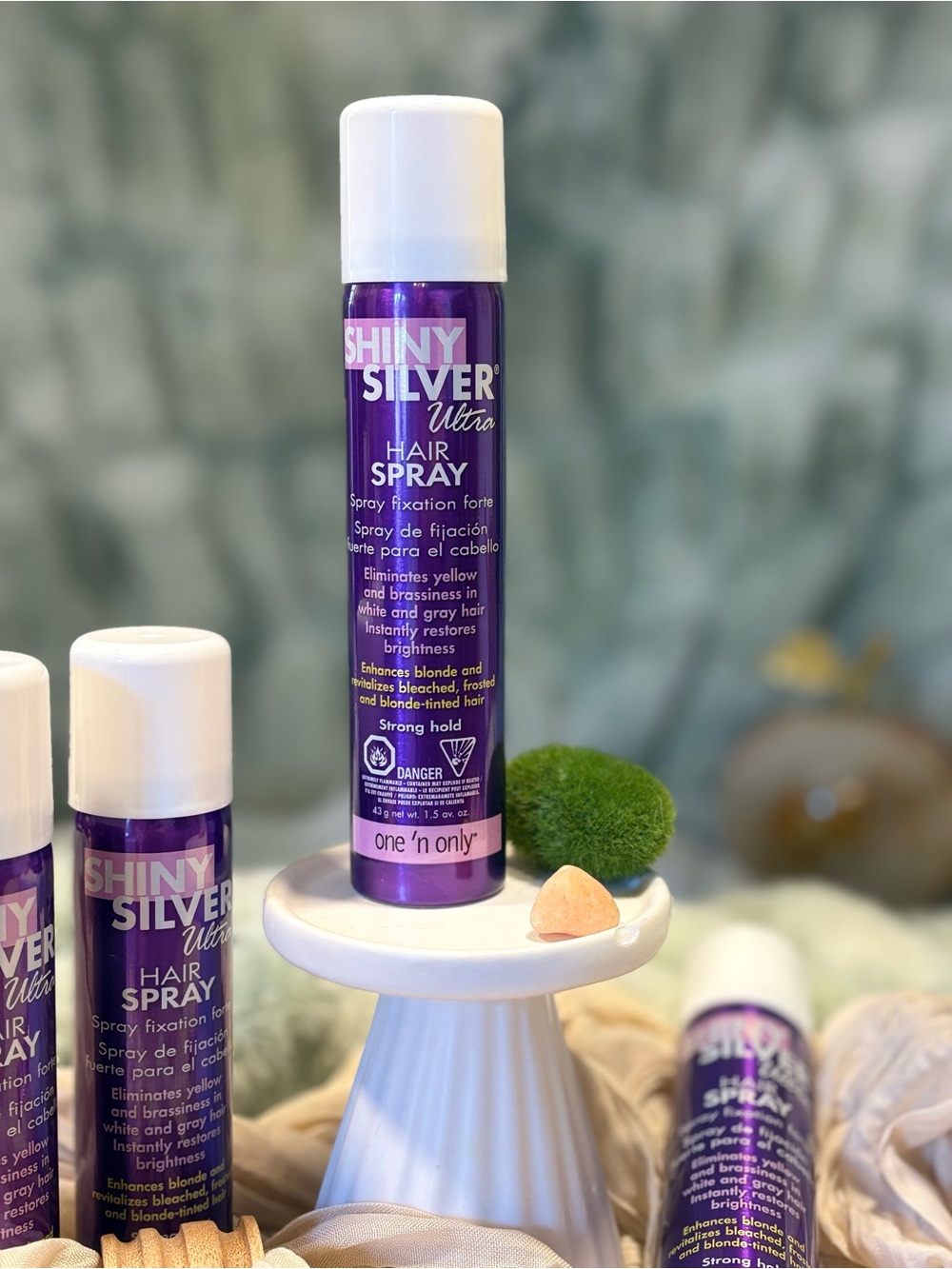 One N Only Shiny Silver Ultra Purple Hair Spray Toning Brassiness Travel 1.5oz